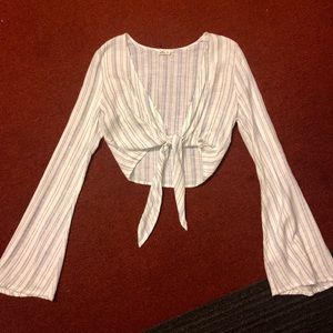 Bell-sleeve tie front crop top